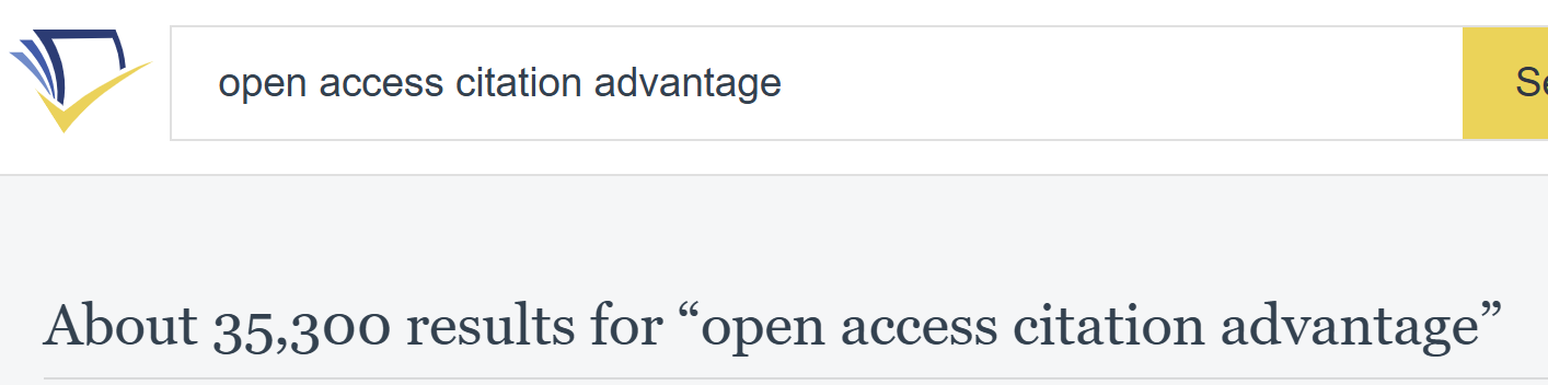 Semantic Scholar showing about 35,300 results for the query open access citation advantage