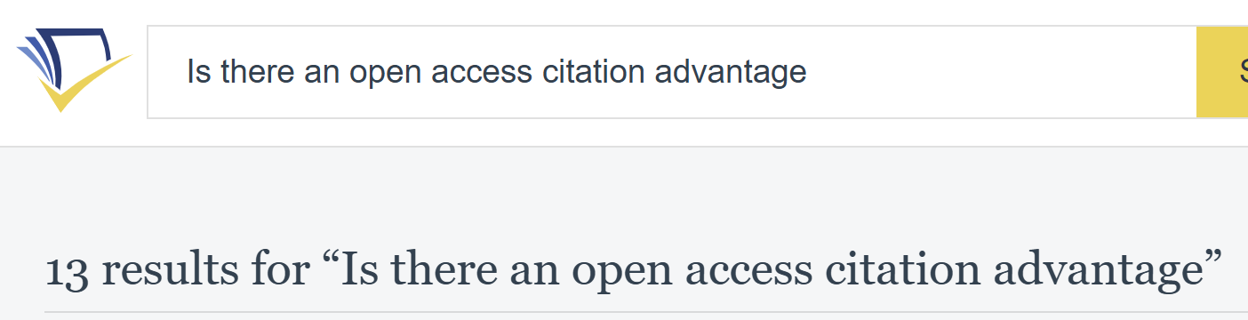 Semantic Scholar showing 13 results for the query Is there an open access citation advantage